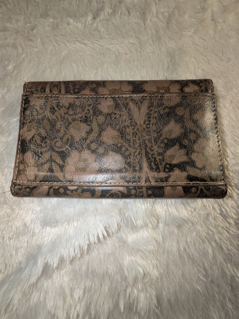 Patricia Nash Floral Pattern Brown Leather Wallet Some Wear to the Leather